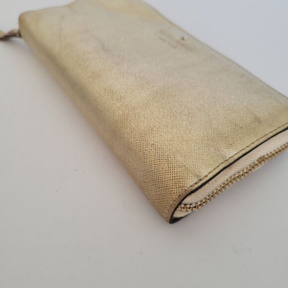 KATE SPADE Zip Around Wallet Gold Glam Metalic Continental Large Logo Fair - Picture 6 of 13